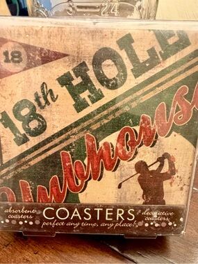 Occasion Vintage Golf Coaster Set - Green, Red, Cream
